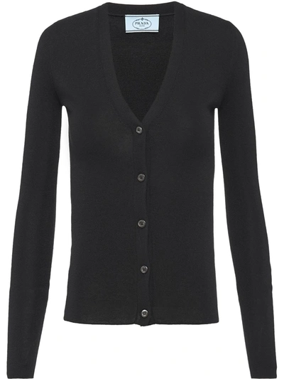 Shop Prada V-neck Cashmere-silk Cardigan In Black