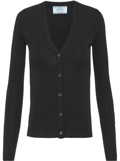 Prada Womens Black Slim-fit V-neck Cashmere And Silk Cardigan In Black
