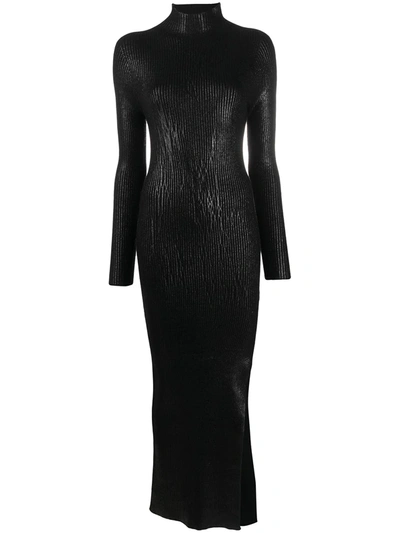 Shop Andrea Ya'aqov High Neck Knitted Midi Dress In Black