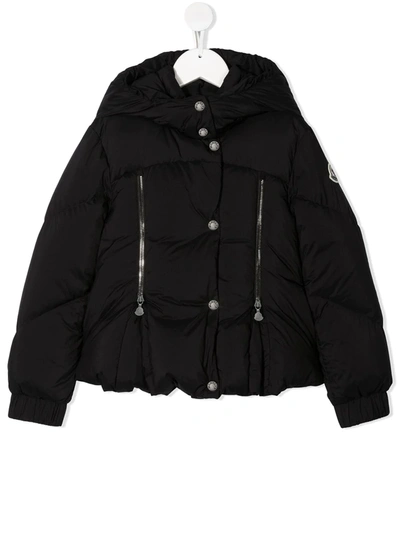 Shop Moncler Quilted Hooded Coat In Black