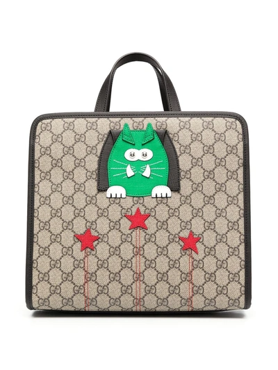Shop Gucci Bat Patchwork Bag In Neutrals