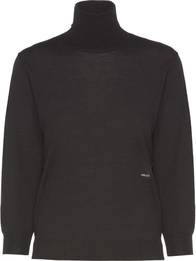 Shop Prada Combed Wool Turtleneck Jumper In Black