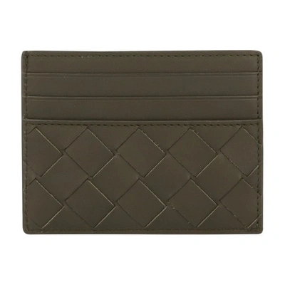 Shop Bottega Veneta Intrecciato Leather Card Holder In Camping Silver