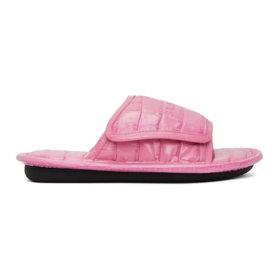 Shop Balenciaga Pink Croc Home Mule Sandals In 6842 Fuxia