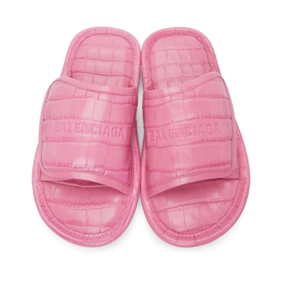 Shop Balenciaga Pink Croc Home Mule Sandals In 6842 Fuxia