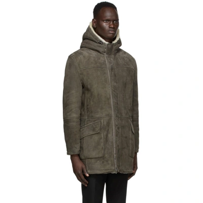 Shop Yves Salomon Reversible Grey Suede Coat In B2314 Grey