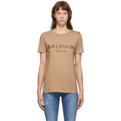 Shop Balmain Beige Three-button T-shirt In 8ke Beige F
