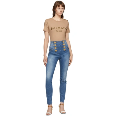 Shop Balmain Beige Three-button T-shirt In 8ke Beige F