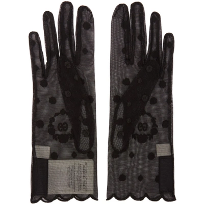 Shop Gucci Black Embroidered Tulle Gg Gloves In 1060 Black/