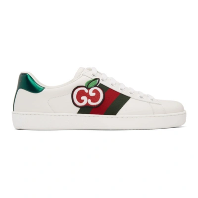 Shop Gucci White Gg Apple Ace Sneakers