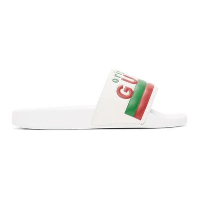 Shop Gucci White 'original ' Pool Slides In 9014 White