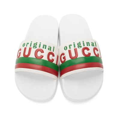 Shop Gucci White 'original ' Pool Slides In 9014 White