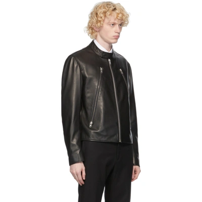 Shop Maison Margiela Black Leather Zip Jacket In 900 Black