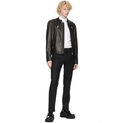 Shop Maison Margiela Black Leather Zip Jacket In 900 Black