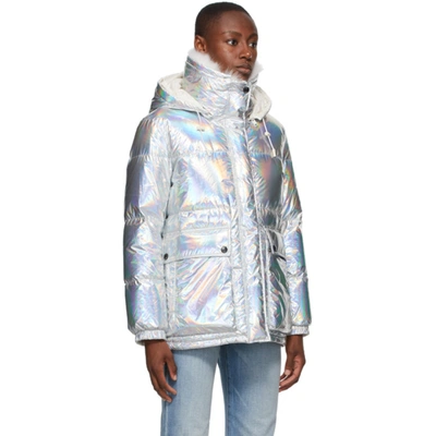 Shop Yves Salomon - Army Reversible Silver Down Oversized Puffer Jacket In B2397 Holog