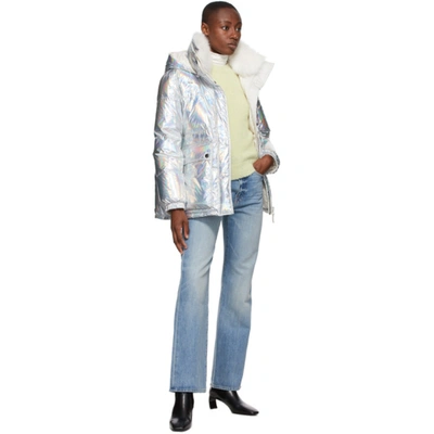Shop Yves Salomon - Army Reversible Silver Down Oversized Puffer Jacket In B2397 Holog