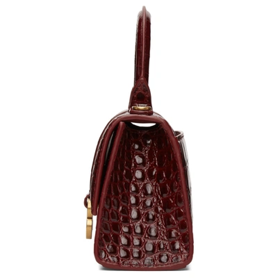 Shop Balenciaga Burgundy Croc Xs Hourglass Bag In 6211 Drkred