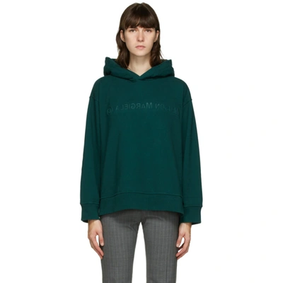 Shop Mm6 Maison Margiela Green Embroidered Logo Hoodie In 650 Teal