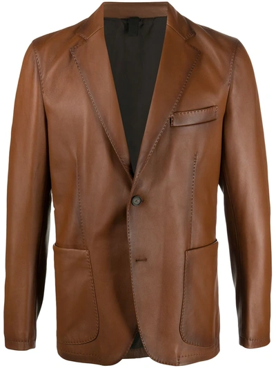 Shop Tagliatore Stitch Detail Blazer In Brown