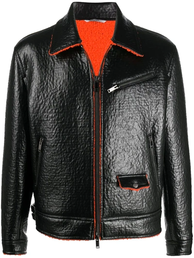 Shop Valentino Contrasting Trim Zipped Jacket In Black