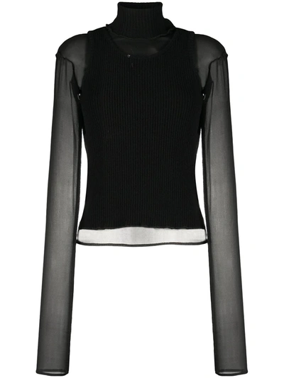 Shop Andrea Ya'aqov Semi-sheer Cashmere-blend Jumper In Black