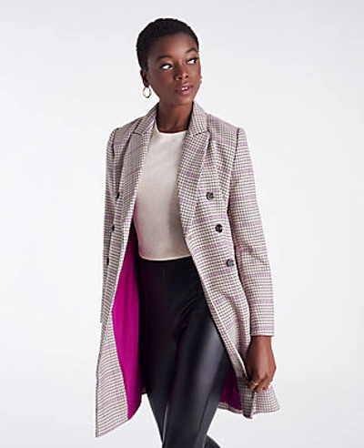 Ann Taylor Petite Checked Double Breasted Chesterfield Coat In Ivory Multi  | ModeSens