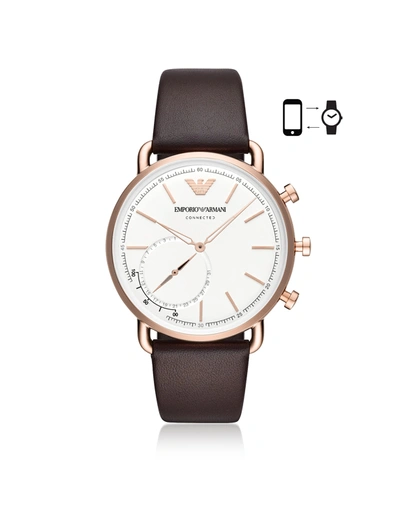 Shop Emporio Armani Hybrid Smartwatch Brown Leather