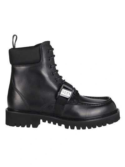 Shop Valentino Black Leather Combat Boots