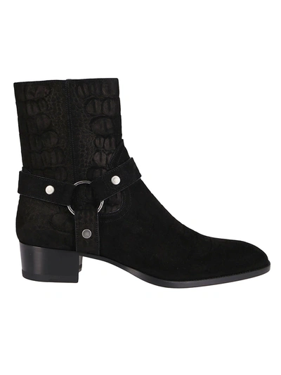 Shop Saint Laurent Black Suede Wyatt Harness Boots
