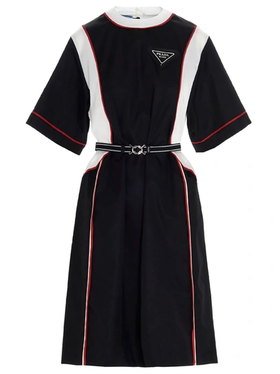 Shop Prada Dress In Nero Bianco