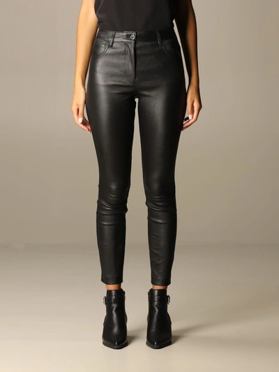 Shop Theory Trousers In Skinny Fit Leather In Black