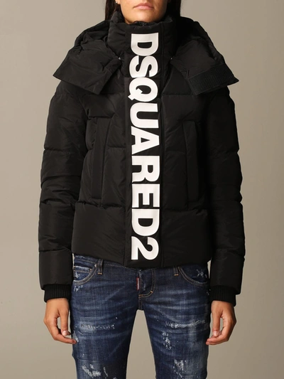 Shop Dsquared2 Jacket Down Jacket With Maxi Logo And Hood In Black
