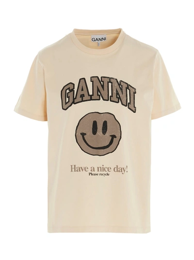 Shop Ganni T-shirt In Beige