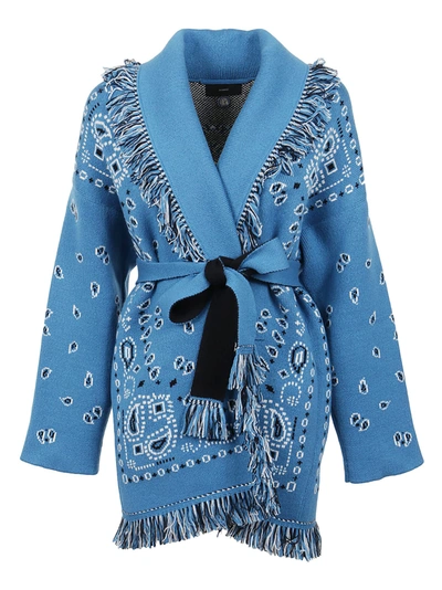 Shop Alanui Bandana Jacquard Cardigan La Scala In Cobalt Blue Mu