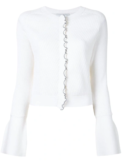 3.1 Phillip Lim Tulip Sleeve Ribbed Cardigan In White