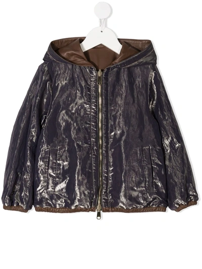 Shop Brunello Cucinelli Metallic Crinkled-effect Hooded Jacket In Brown