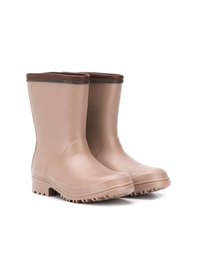 Shop Brunello Cucinelli Contrast-trimmed Embellished Wellies In Brown