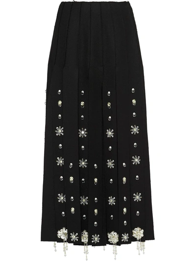 Shop Prada Embroidered Skirt In Black