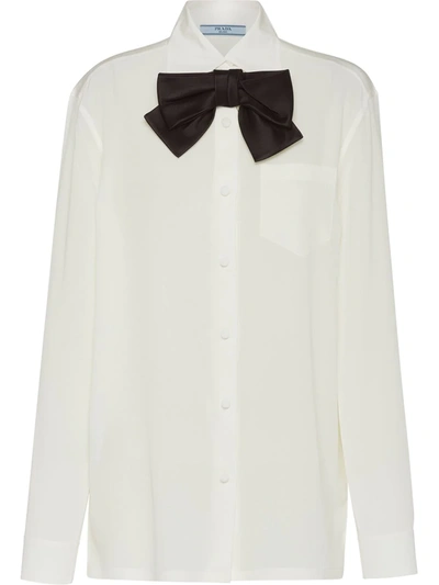 Shop Prada Bow-detail Buttoned Blouse In White