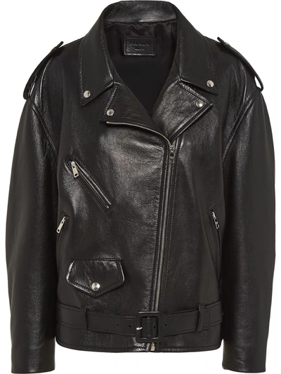 Shop Prada Zip-front Biker Jacket In Black