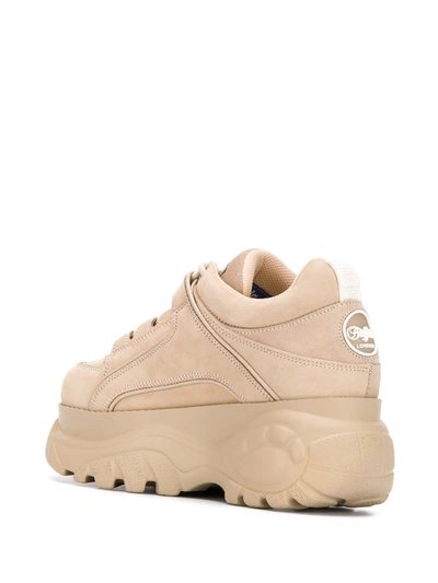 Shop Buffalo Leather Chunky Sneakers In Beige