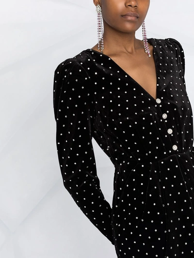 Shop Self-portrait Diamante Velvet Dress In Black