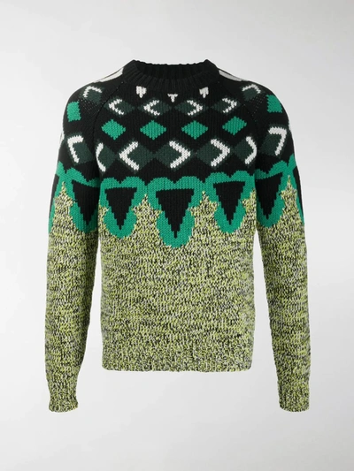 Shop Prada Geometric Knitted Jumper In Green