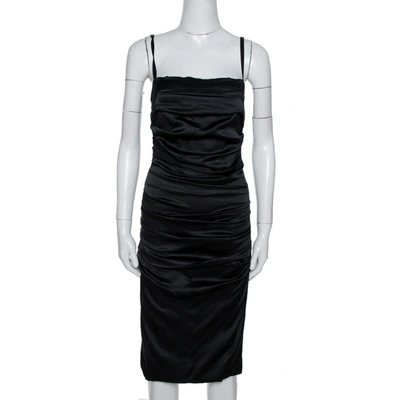 Pre-owned Dolce & Gabbana Black Silk Sleeveless Gathered Dress M
