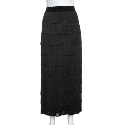 Pre-owned Stella Mccartney Black Silk Annika Tiered Fringed Skirt M