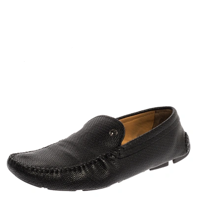 Pre-owned Giorgio Armani Black Embossed Leather Slip On Loafers Size 44