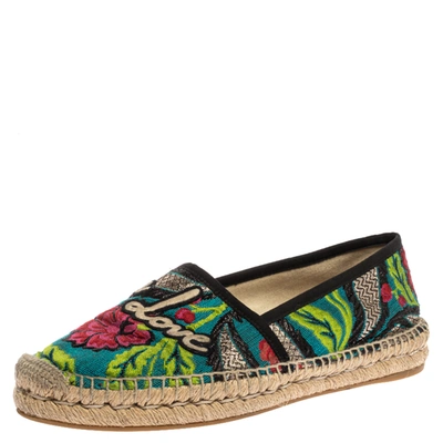 Pre-owned Gucci Multicolor Canvas Pilar Blind For Love Embroidered Brocade Espadrilles Flats Size 39
