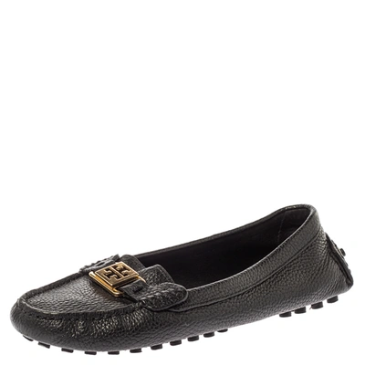Pre-owned Tory Burch Black Leather Slip On Loafers Size 39
