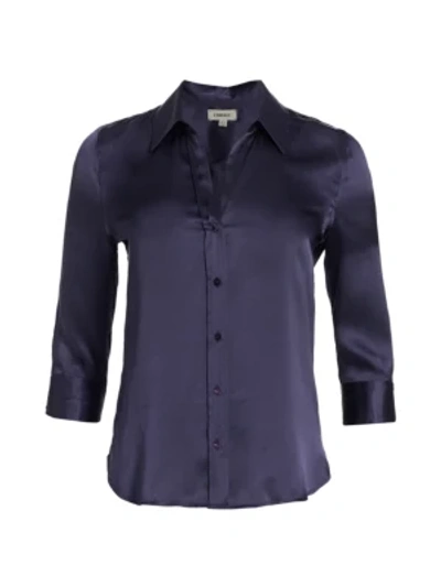 Shop L Agence Dani Three-quarter Sleeve Silk Blouse In Medieval Blue
