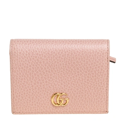 Pre-owned Gucci Pink Leather Gg Marmont Compact Wallet